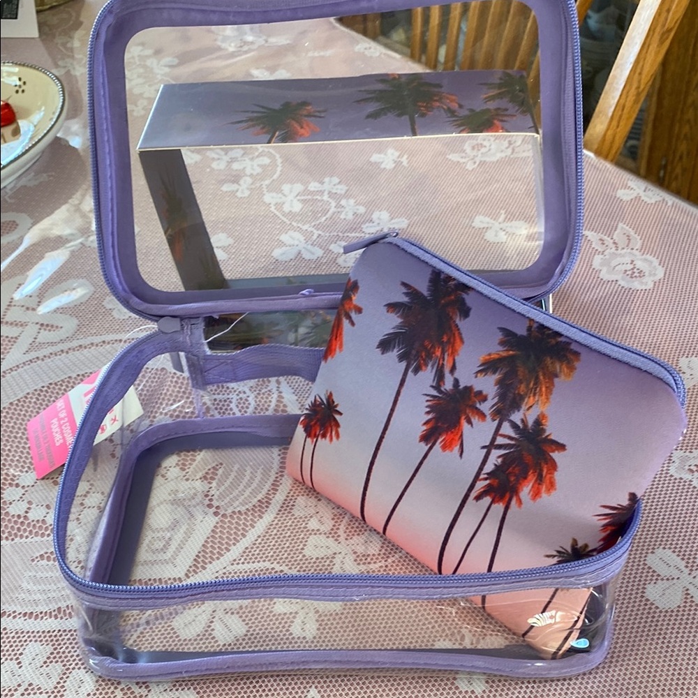Clear Cosmetic Bag with Tropical Palm Tree Pouch